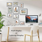 Picture Frames Set of 10 Gray Wood Grain, Bulk MDF Frames for 8x10, 5x7, 4x6 Photos Real Glass for Wall or Tabletop