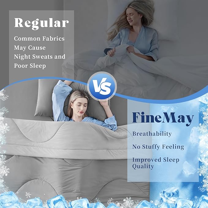 Cooling Comforter Queen Size, Double-Sided Cooling Blanket for Hot Sleepers & Night Sweats, Arc-Chill Q-Max > 0.4 Breathable Ice Blanket, Lightweight Cold Comforter (80''x90'', Light Grey)