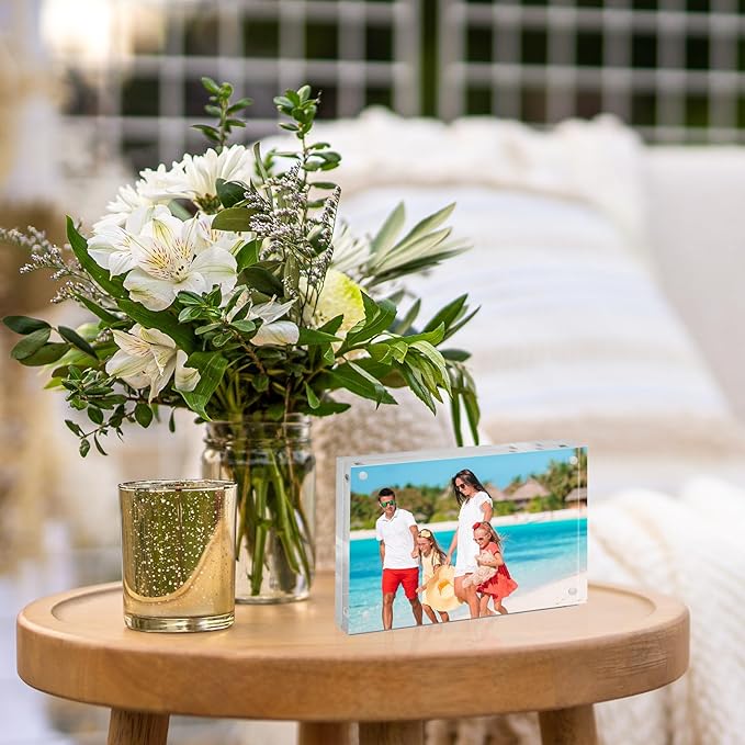 TWING Acrylic Picture Frame 5 x 7 Inch 2 Pack Magnetic Photo Frame Horizontal Magnet Double Sided Acrylic Frames Set with Microfiber Cloth, 10+10MM Thickness Clear Picture Frame Desktop Display Gift Ideal