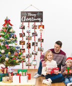 AKEROCK Christmas Card Holder Display, Christmas Wall Decor - Wooden Hanging Christmas Picture Frame with 30 Clips for Xmas Holiday Wall Door Window Home Décor