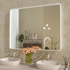 WEER White Bathroom Mirror 40X30 Inch, Rounded Rectangle White Metal Frame Mirror, Matte White Bathroom Vanity Mirror with Tempered Glass, Anti-Rust, Hangs Horizontally or Vertically