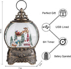 Christmas Village Snow Globe Lighted Flying Santa Scene, Musical Snow Water Lantern Swirling Glittering Home Decoration and Gift, Battery Operated or USB Powered