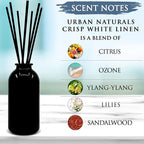 Urban Naturals Crisp White Linen Reed Diffuser Gift Set | with Citrus, Ozone, Ylang-Ylang, Lilies & Sandalwood Notes for a Fresh, Clean Cotton Smelling Home