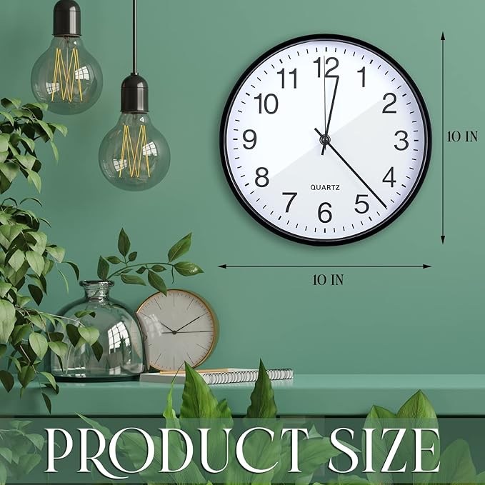 Batiyeer 6 Pcs 6 Pcs Silent Wall Clock Bulk 10 Inch Non Ticking Modern Wall Clocks Battery Operated for Classroom Home Office Kitchen School Living Room Decor (Black)