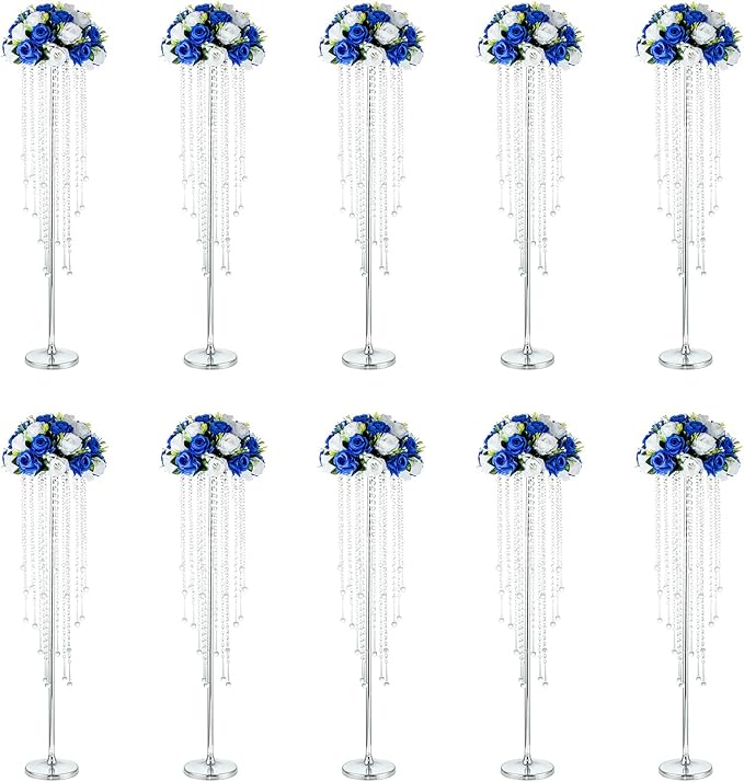 NUPTIO Silver Vases for Centerpieces Wedding - 10 Pcs 39.4in Tall Vase for Tables - Flower Stand Chandelier for Weddings