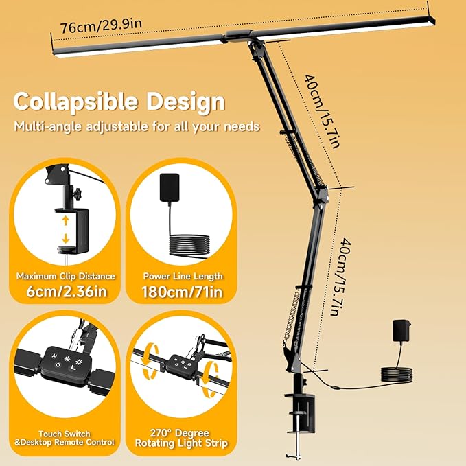 SKYLEO Led Desk Lamp for Home Office - 2400LM Ultra Bright Desk Light -Eye Caring Desk Lamp with Clamp - Adjustable Office Lamp with Remote Control- Easy Installation - 24W Black