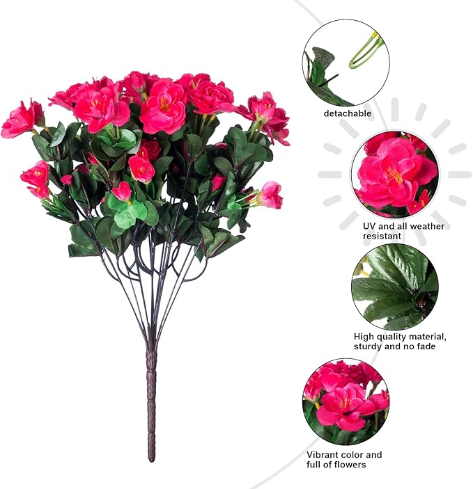 Ivydale Artificial Fake Camellia Flowers Plants for Outdoor Outside Fall Decoration, Faux Silk Hotpink Camellias UV Resistant Look Real for Planter Porch Patio Garden Yard, 3 Large Bundles