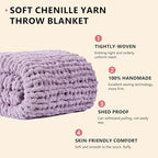 L'AGRATY Chunky Knit Blanket Throw: 80''x90'' Chenille Chunky Knitted Throw Blanket for Bed Couch - Handmade Thick Big Cable Knit Blanket - Large Chunky Crochet Rope Blanket for Home Decor(Purple)
