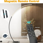Modern LED Arc Floor Lamp Dimmable,Black Gold Arched Floor Lamp Standing Lamp with Remote for Living Room Bedroom Office Corner