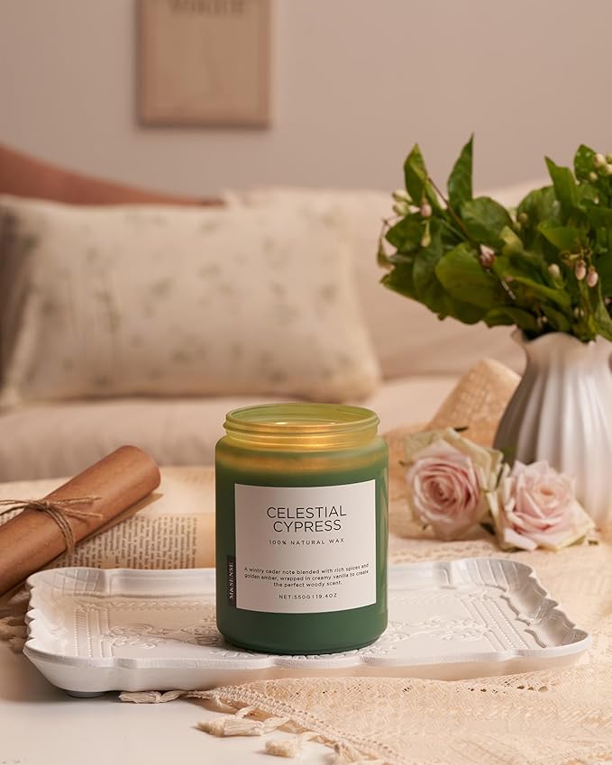 M&SENSE Celestial Cypress - Cedar & Spice Soy Jar Candles, Cedarwood Cardamom Large Winter Scented Candles 19.4oz 110 Hour Long Lasting Burn, Non Toxic Natural Warm Woody Scent Gifts for Men Women