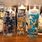 100PCS Teal Faux Pearls Beads for Centerpiece Vases, Vase Filler Faux Pearls, No Holes Filler Beads for Party Anniversary Birthday Wedding Table Decor, 14/20/30mm