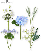 Nubry Fake Artificial Flowers Bouquet,Faux Silk Dahlia Flower Bouquet Floral Arrangement Fake Plant Decor for Tables Centerpieces,Home Office Party Wedding Decor(Blue)