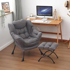 Lazy Chair and Ottoman, Large Accent Lounge Chair with Armrests and a Side Pocket, Modern Leisure Upholstered Sofa Reading Armchair with Footrest for Bedroom, Living Room, Dorm Rooms, Office