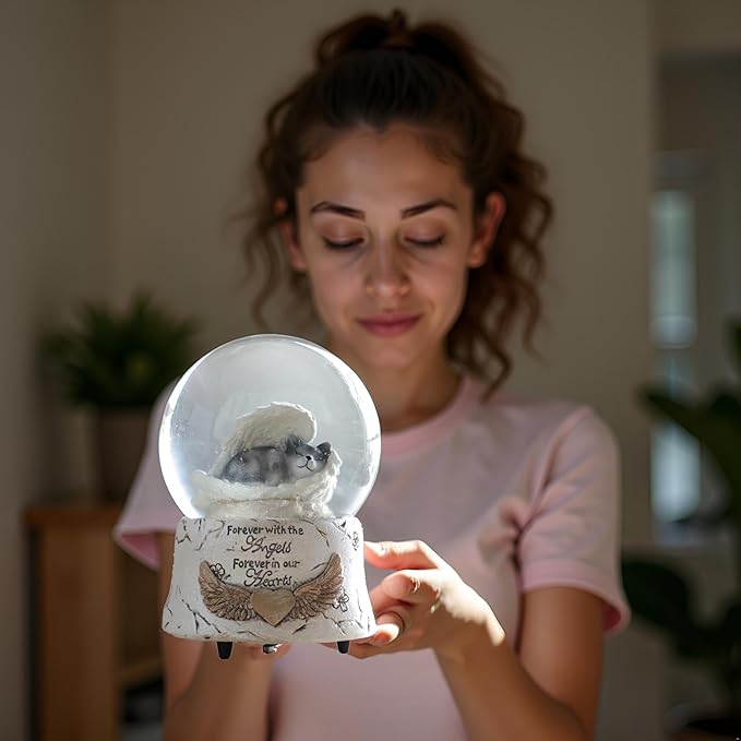 Angel Cat Music Snow Globe Pet Memorial Gifts, Cat Pass Away GIF, Sympathy Gift for Loss of Pet, Cat Lover Gift idea