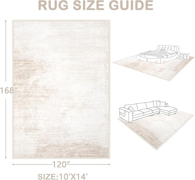 Area Rugs 10x14 Living Room: Washable Rug Modern Abstract Large Rugs Soft Non Slip Neutral Rug Stain Resistant Indoor Carpet for Bedroom Kitchen Dining Room Home Office Rugs(Beige, 10'x14')