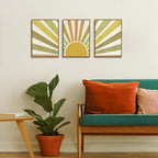 Bwodke Boho Wall Art, Framed Abstract Sunshine Wall Art, Sun Rising Neutral Canvas Wall Decor, Mid Century Geometric Pictures Set of 3, Minimalist Paintings, for Bedroom Living Room Bathroom 16"x24"