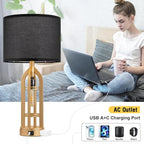 Seealle Table Lamps for Living Room Set of 2 - Gold Bedside Lamp for Bedroom with USB C+A & Outlet, Farmhouse Lamps for Night Stands, 3-Way Dimmable Touch Lamps for Living Room with Black Shade
