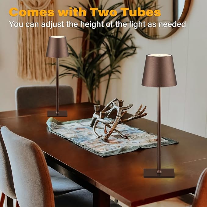 2 Pack Cordless Table Lamps, 3 Colors Stepless Dimming, 5000mAh Rechargeable Battery LED Desk Lamp for Bedroom/Couple Dinner/Desk/Cafe/Dining Room/Terrace