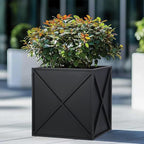 Metal Square Planter Box Tall Planters for Outdoor Plants Modern Heavy Duty with Drainage Holes for Outside Indoor Patio Deck - Black, 17”x 17”x 18”