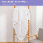 Bigacogo Chunky Knit Throw Blanket for Couch, 40x40 inches, 100% Hand Knitted with Thick Jumbo Chenille Yarn, Cozy Soft Large Rope Knot Cable Crochet Blankets for Sofa Bed Living Room, White