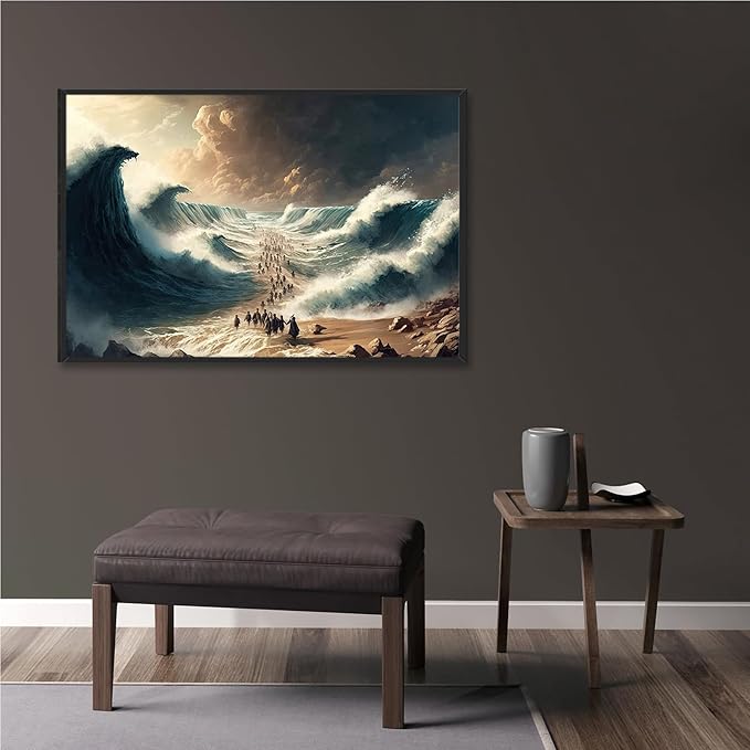 XWNLTEPK Moses Parted Red Sea Figures Jesus Bible Art Modern Poster Jesus Print Art Bible Home Decor Boho Wall Christian Canvas Art Poster