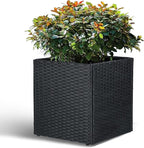 LEWIS&WAYNE Large Square Planter Box Handmade Wicker Tall Planters for Outdoor Plants with Removable Liners Modern Planter for Indoor Outdoor Garden Patio Front Porch - Black, 17''x17''x18''