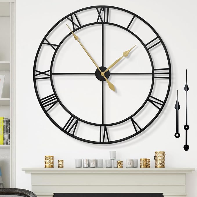 1st owned 40 Inches Extra Large Wall Clock for Living Room Decor Silent Non-Ticking Decorative Wall Clock Roman Numerals Vintage Battery Operated for Farmhouse Cafe Office Decor