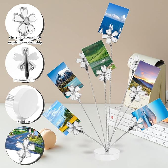 8 Branch Photo Tree Clip, Photo Frame Stand with Clips for Note Paper Wedding Photo Display Office Decoration (White)