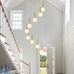 9-Lights Gold Chandelier with Milk White Glass Mid Century Modern Globe Pendant Light for Foyer Living Room Entryway Hallway