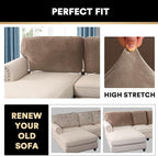 PrinceDeco Sectional Couch Covers Velvet Cushion Covers for Sectional Couch Washable Cushion Covers for Sectional Sofa Pet Friendly Sectional Sofa Slipcovers(1 Chaise Back+ 3 Sofa Back,Taupe)