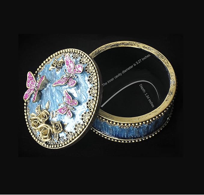 Round Jewelry Box with Purple Butterfly Decoration - Elegant Treasure Box for Women, Portable Ring & Earring Storage Case, Wedding Gift for Necklaces, Bracelets & Accessories