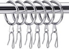Hotop 30 Pcs Metal Drapery Curtain Rings 0.98/1.26/1.65 inch Interior Diameter and 30 Pcs Hanging Curtain Drapery Pin Hooks for Window Door Shower(32 mm,Silver)
