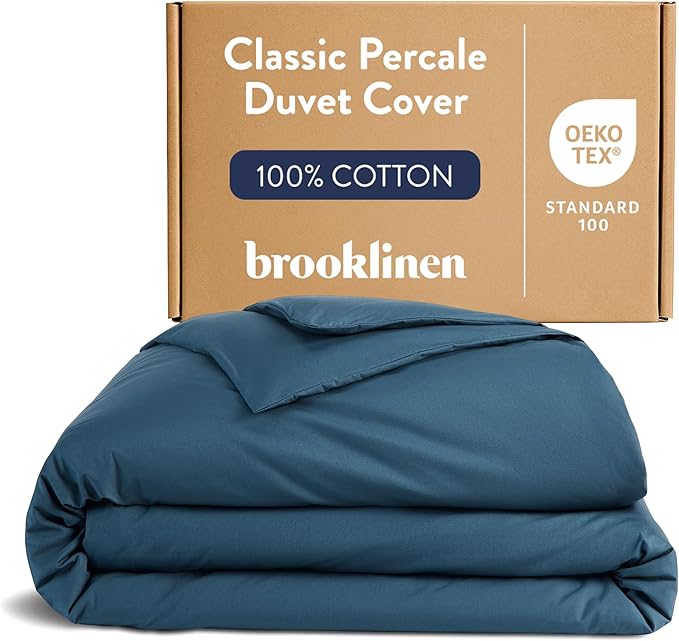 Brooklinen Luxury Percale Duvet Cover – 100% Cotton, Cool, Crisp, Extra-Long Corner Ties, Button Closure, Soft & Breathable – Machine Washable, Duvet Cover King/California King Bed Sizes (Abyss)