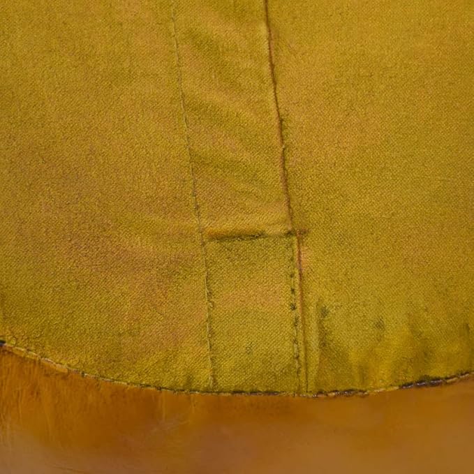 PF12 Goat Leather Handmade Eco-Friendly Mustard Pouf - 14" x 14" x 14", Solid Pouf, Recycled Foam with Fibre Fill Stuffed