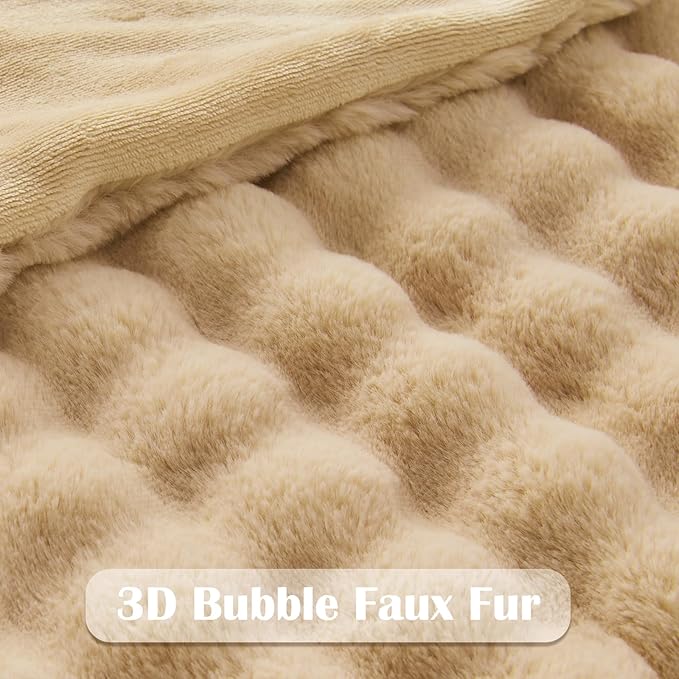 NEWCOSPLAY Faux Fur Throw Blanket Brown Bubble Blanket Thick Warm Soft for Couch Sofa Bed 550GSM (Brown, Throw(50"x60"))