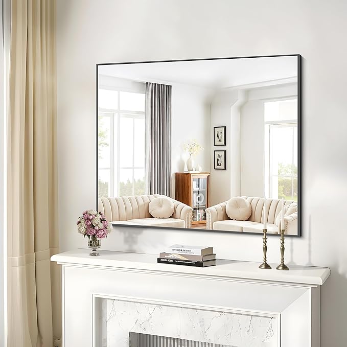 Black Bathroom Mirror for Wall, 36x40 Inch Rectangle Mirrors with Metal Frame, Modern Rectangular Wall Mirror for Bathroom Living Room, Entryway Hangs Horizontal or Vertical