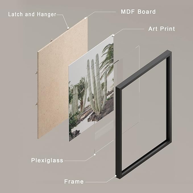 SIGNWIN Framed Cactus Desert Wall Art, Set of 4 Cactus Desert Wall Decor Prints, Nature Wilderness Wall Décor for Living Room, Bedroom - 12"x16" Black