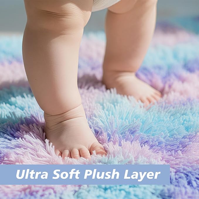 Shag Area Rug for Bedroom 5x8,Fluffy Area Rugs for Living Room,Soft Fuzzy Rug Non-Shedding Indoor Plush Carpet for Kids Bedroom Nursery Dorm Home Decor,Rainbow Purple