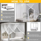 VISATOR Mosquito Net Bed Canopy, 4 Corner Post Canopy Bed Curtains with 4 Hanging Hooks, 30ft Tether and 4 Tassel Hanging Pendants for Full/Queen/King Size