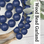 OMISHE 60" Long Extra Large Wood Bead Garland in Navy Blue with 1.6" Diameter Wooden Beads and Tassels, Rustic Farmhouse Country Decorative Beads for Home Decor, Navy Blue