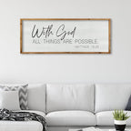 ZZJJHYWGQ Bible Verse Wall Decor With God All Things Are Possible 32"×12" Christian Religious Home Inspirational Print Catholic Sign for Living Room Religious Faith Large Hanging Art (Wood)