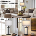 27" Tall Vintage Table Lamp with USB C+A & Outlet,Black Industrial End Table Lamp for Living Room,Farmhouse Rustic Bedside Lamp with Frosted Glass Night Light for Bedroom Nightstand,Black-1P