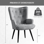 Furnimart Accent Chairs Set of 2, Grey Velvet Chair Reading Chair Armchair with High Backrest, Wingback Corner Chair Mid Century Modern Chair for Living Room, Bedroom, Waiting Room