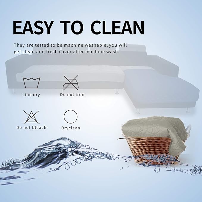 Easy-Going Sectional Couch Covers for Dogs L Shape Sofa Cover Reversible Sofa Slipcover Chaise Lounge Cover Furniture Protector Cover for Pets Dog Cat (42 x 52 inches, Beige/Beige)