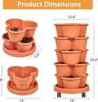 VECELO 5 Tier Vertical Garden Planter, Self Watering Stackable Planters with Wheels for Strawberries, Herbs, Flowers, Vegetables, Red