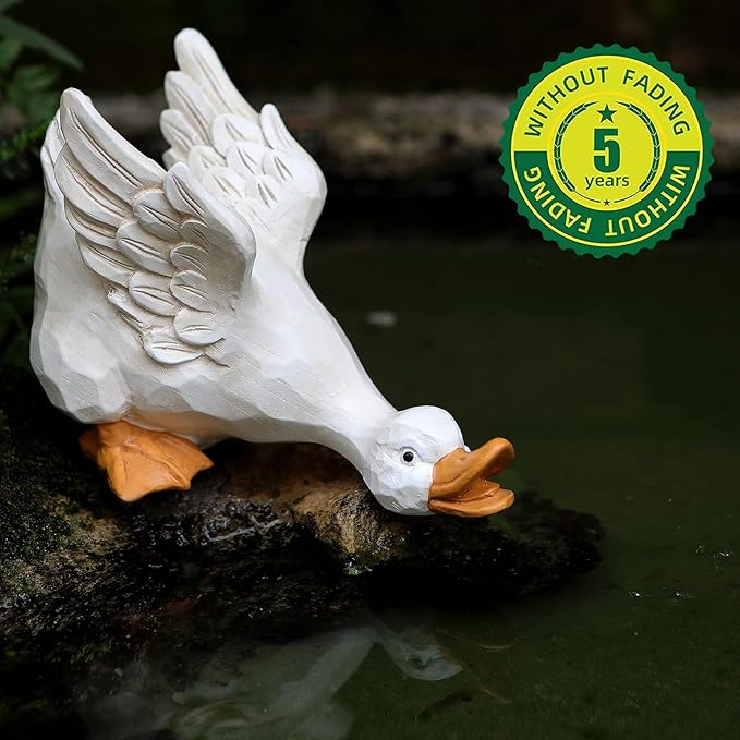 Duck Yard Decorations Outdoor Ornaments Set of 3, Resin Goose Sculpture Statue Front Porch Garden Decor for Outside Imitation Wood Carving, Funny Animal Decorations Fairy Craft Yart Art Decor