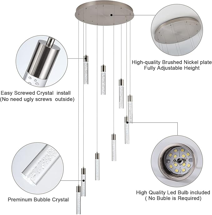 Pendant Lighting for Kitchen Island,High Ceiling Chandelier, Modern Chandelier Light Fixtures, Raindrop Chandelier Dimmable Lighting Large Living Room Chandelier Staircase Foyer,9 Lights……