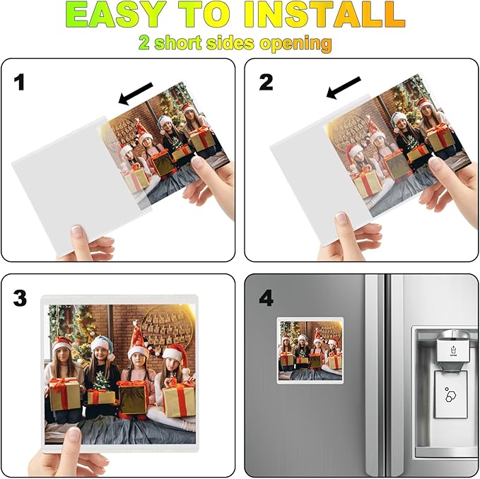 White Magnetic Picture Frame 4X4 for Refrigerator,12 Pieces Square Photo Magnets Sleeves for Fridge and Whiteboard,Locker