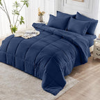 JOLLYVOGUE Queen Comforter Set, Ultra-Soft Bed in a Bag Queen Size 7 Pieces, Oeko-TEX Certified Bedding Set with Down Alternative Comforter, Sheets, Pillowcases & Shams, Navy