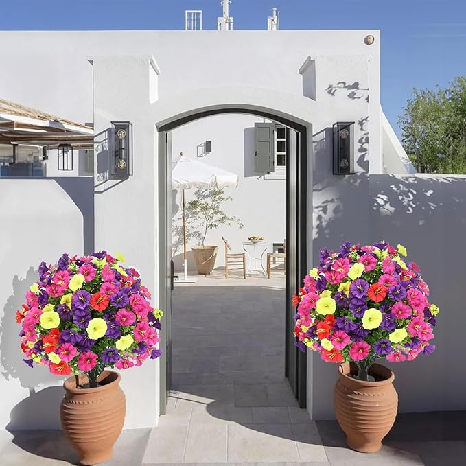 Artificial Boxwood Topiary Ball Trees with Ground Spikes UV Resistant Faux Greenery Shrubs Fake Shrubs for Outdoors, Realistic Faux Plants Bushes for Garden Porch Yard Patio Decor (Multi Flower)